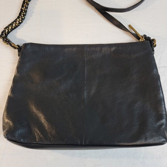Chic Elliott Lucca Black Leather Crossbody Purse with Gold Zipper Accents - Picture 5 of 12
